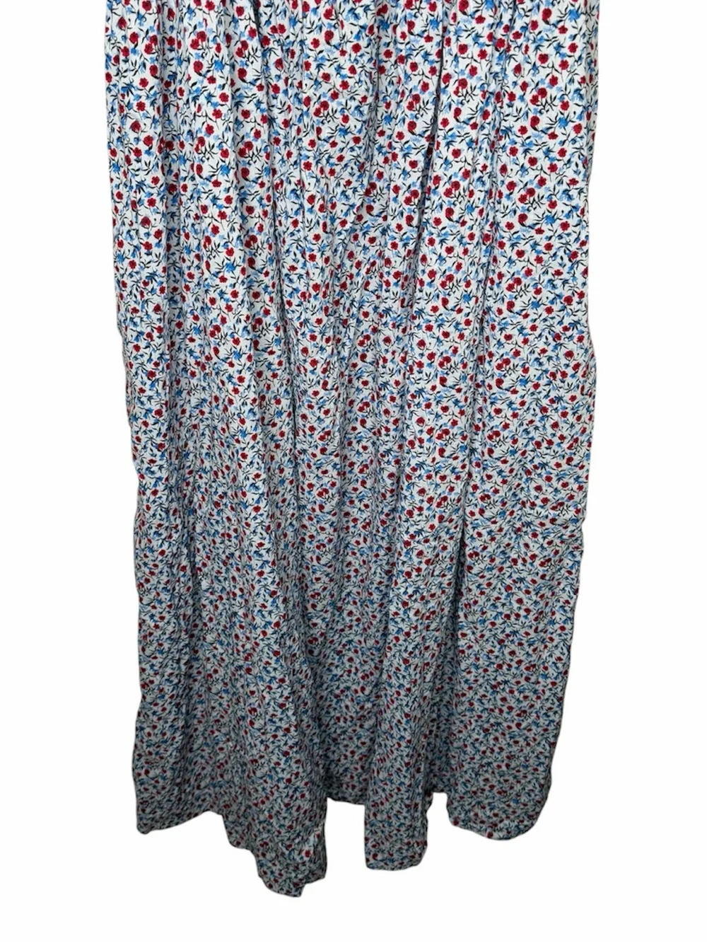 J. Crew White Floral Midi Dress with Red and Blue Accents
